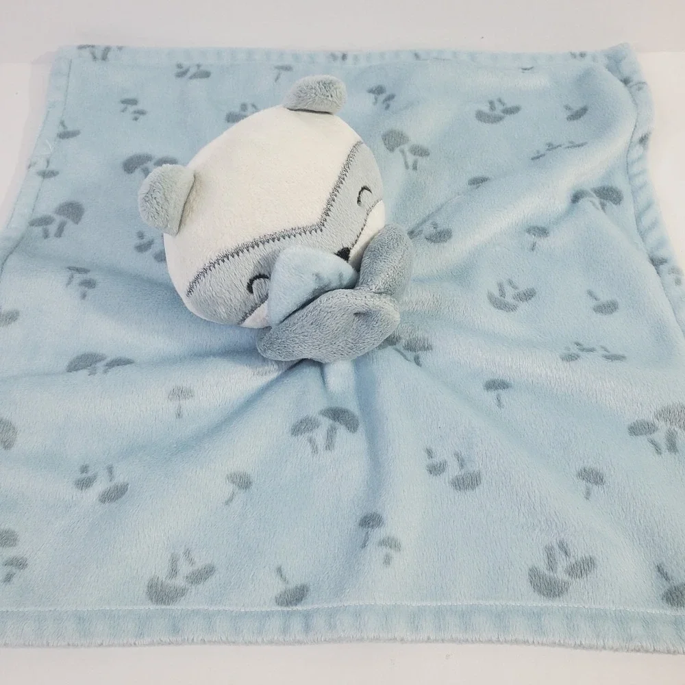 Gerber Modern Moments Baby Blue Plush Raccoon Mushrooms Security Blanket Lovey